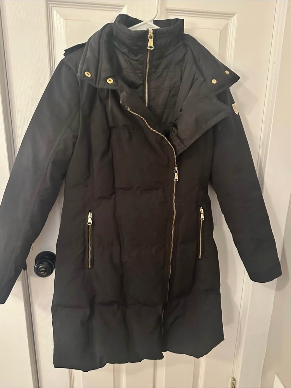 Vince Camuto Black Quilted Puffer Coat with Gold Hardware
